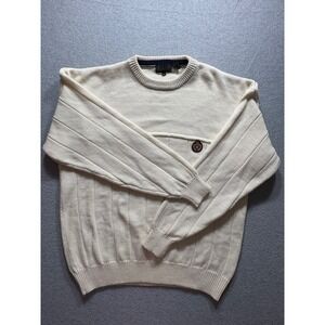 Vintage Sweater Graphix Mens‎ XL Cream Ribbed Knit Crewneck Crest Patch Sweater